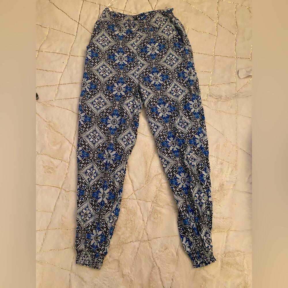 JL LEFON Pant printed ribbed blue print - Picture 2 of 14